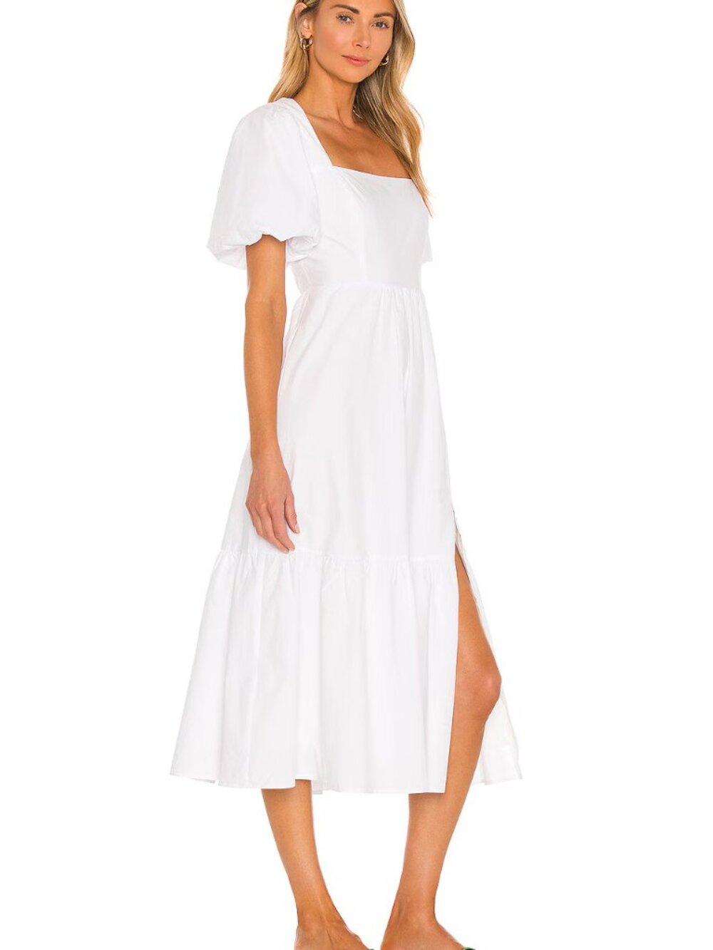 ASTR White Poplin Puff Sleeve Tiered Dress - Picture 3 of 12